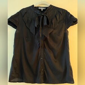 NY Collection Black Ruffled Short Sleeve Blouse